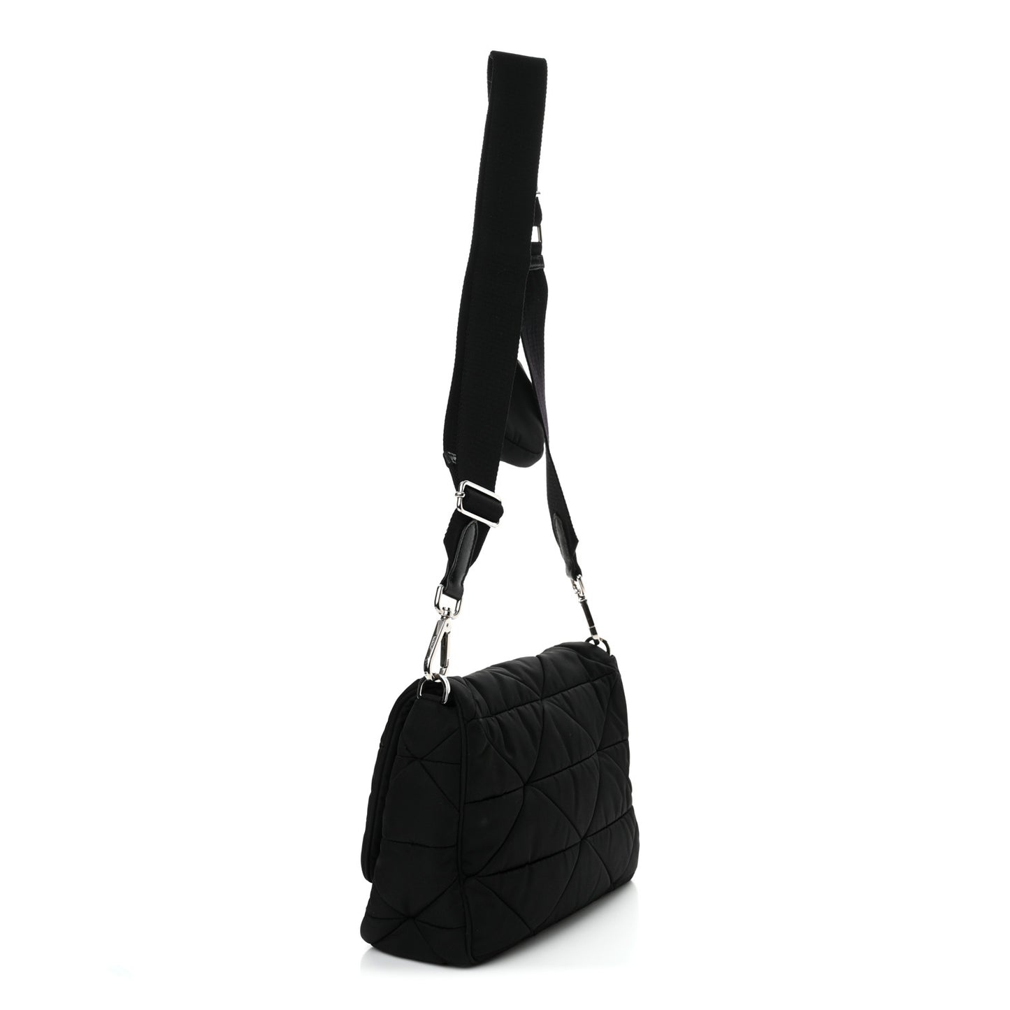 Re-Nylon Quilted Padded Flap Shoulder Bag Black