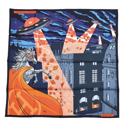 Hermes Silk Space Shopping Au Faubourg Scarf 90 Marine Orange Violet 1 of 7