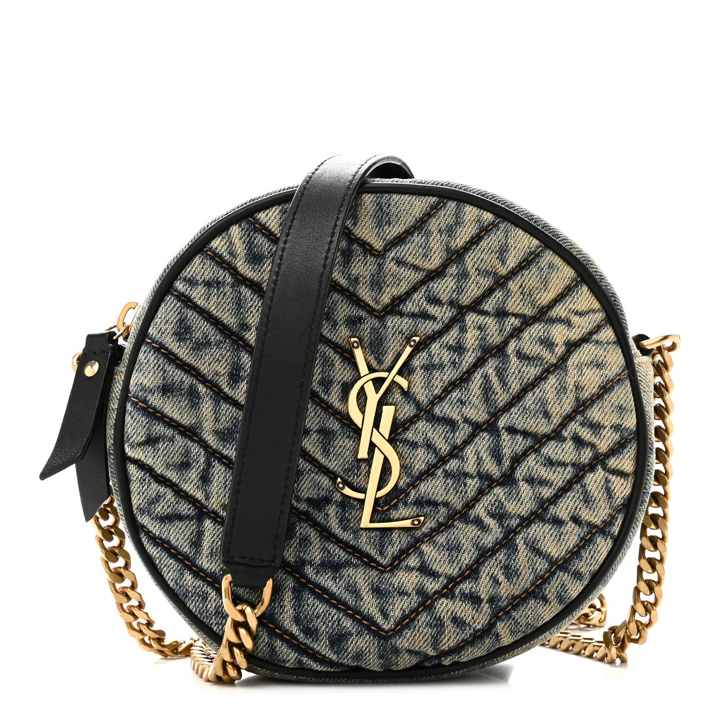 Denim Quilted Monogram Round Crossbody Bag Rodeo Blue