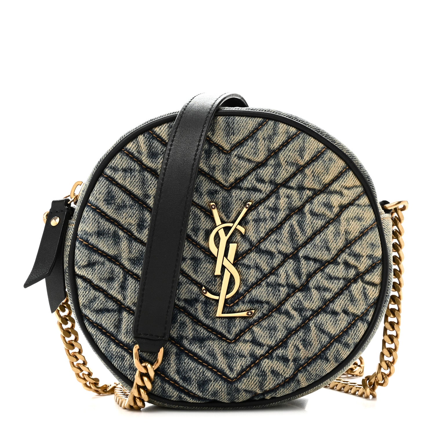 Saint Laurent Denim Quilted Monogram Round Crossbody Bag Rodeo Blue 1 of 10