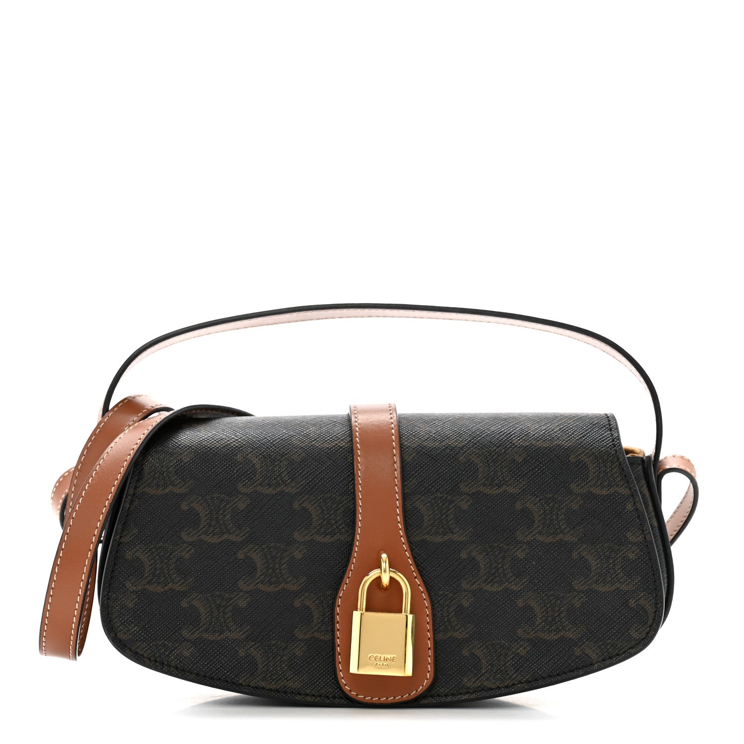 Celine Triomphe Canvas Calfskin Tabou Clutch on Strap Tan 1 of 12