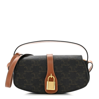 Celine Triomphe Canvas Calfskin Tabou Clutch on Strap Tan 1 of 12