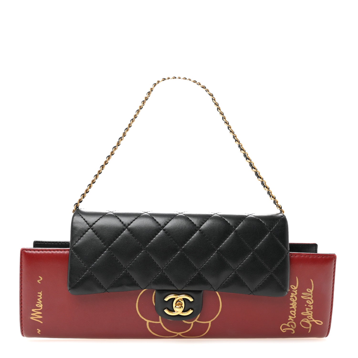 Chanel Calfskin Quilted Brasserie Gabrielle Menu CC Clutch Dark