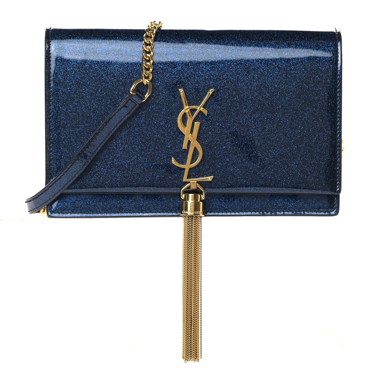Glitter Classic Monogram Kate Tassel Chain Wallet Cobalt