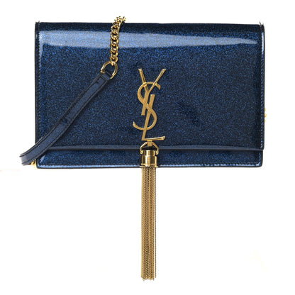 Saint Laurent Glitter Classic Monogram Kate Tassel Chain Wallet Cobalt 1 of 11