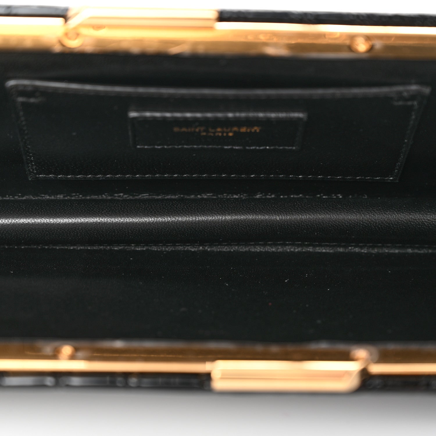 Saint Laurent Lacquered Calfskin Crocodile Embossed Small Midnight Clutch Black 5 of 11