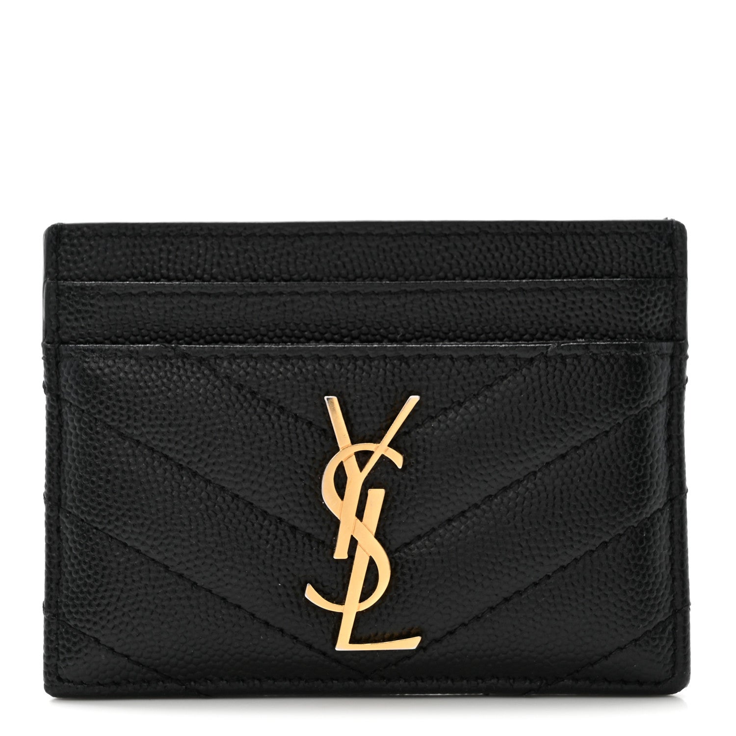 Saint Laurent Grain De Poudre Matelasse Chevron Monogram Credit Card Case Black 1 of 8