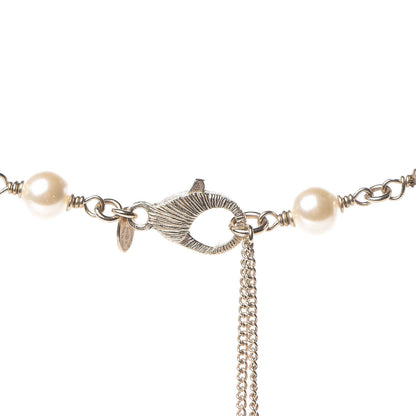 Chanel Pearl Baguette Crystal CC Moon Long Necklace Light Gold 4 of 7