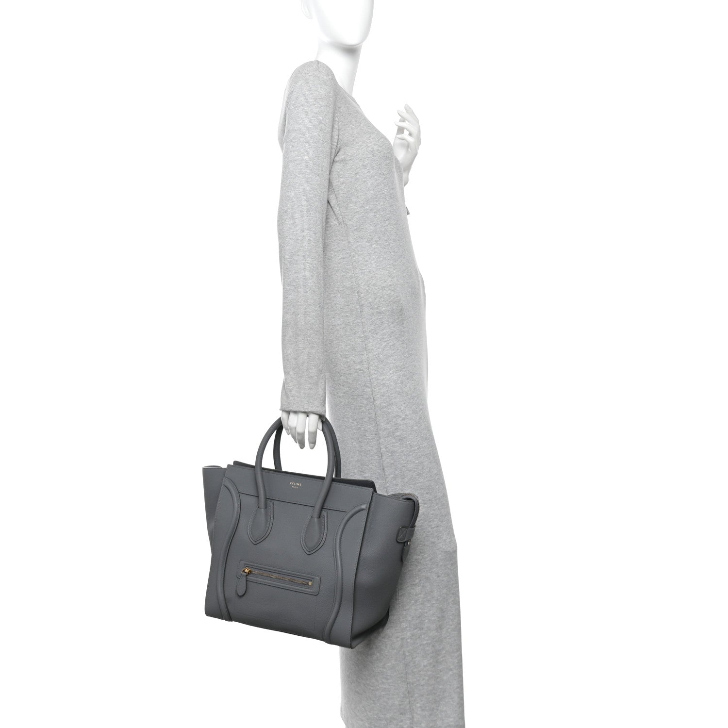 Celine Drummed Calfskin Mini Luggage Kohl 2 of 11