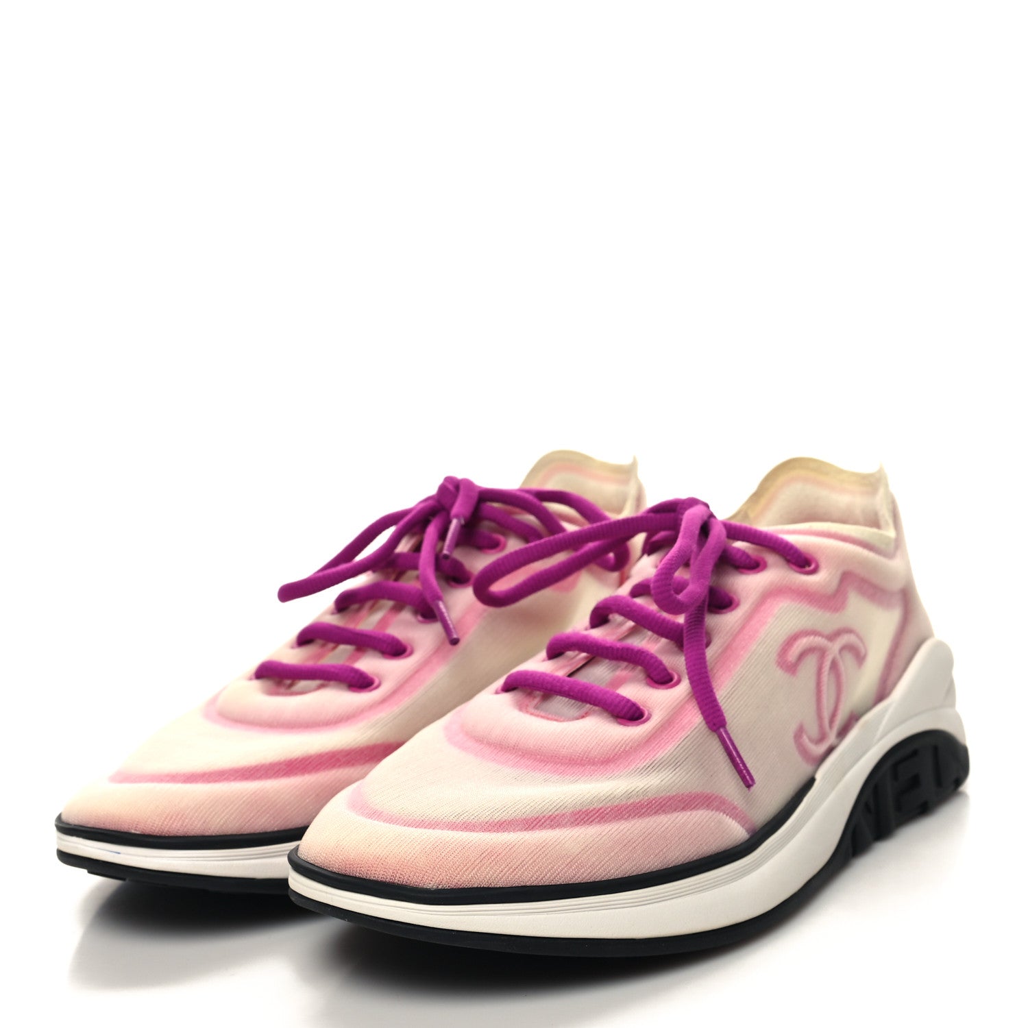 Chanel Calfskin Mesh Lycra Womens Logo Sneakers 40.5 White Pink 3 of 7