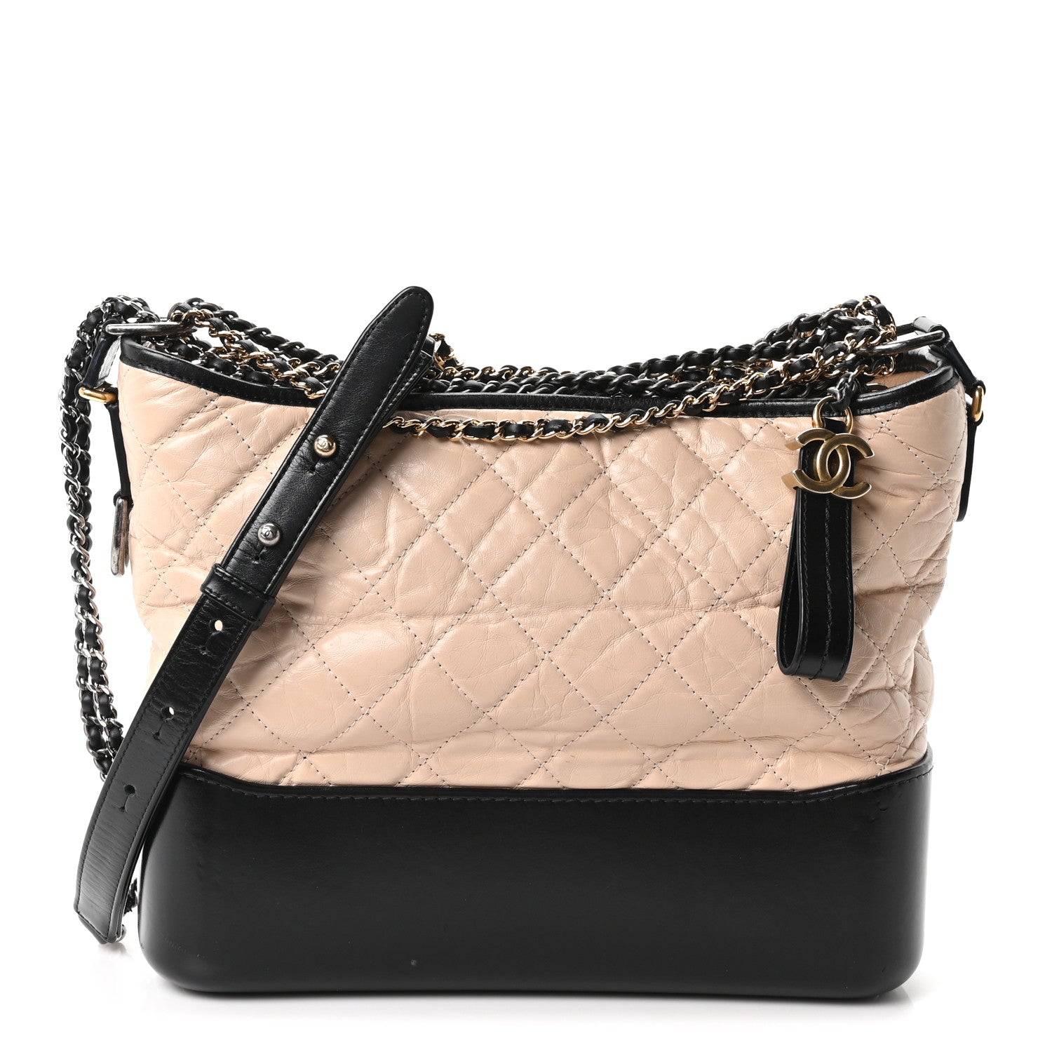 Chanel Aged Calfskin Quilted Medium Gabrielle Hobo Beige Black 1 of 10