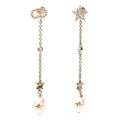 Christian Dior Pearl Crystal Shiny-D Dangle Chain Earrings Gold 1 of 5