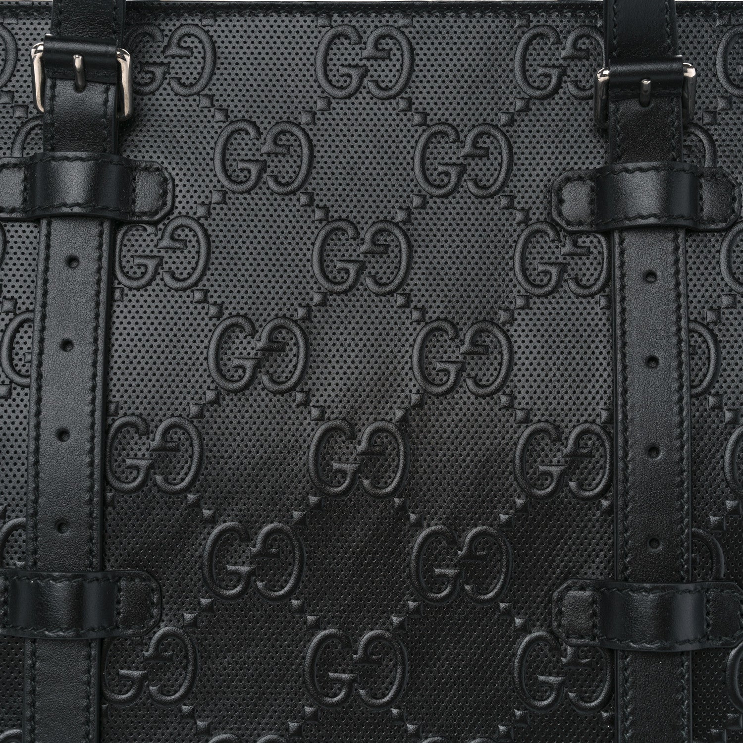 Gucci Calfskin GG Tennis Embossed Tote Bag Black 8 of 10