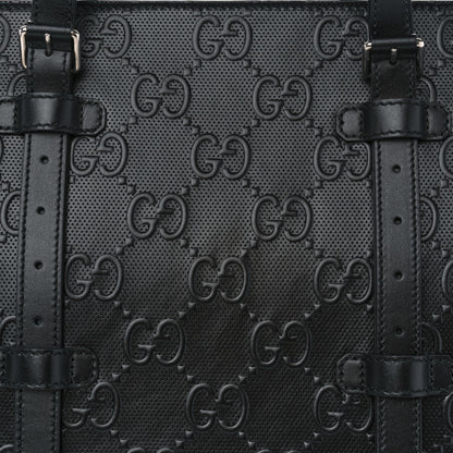 Gucci Calfskin GG Tennis Embossed Tote Bag Black 8 of 10
