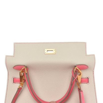 Hermes Epsom Bi-Color Horseshoe Kelly Sellier 25 Craie Rose Azalee 16 of 36
