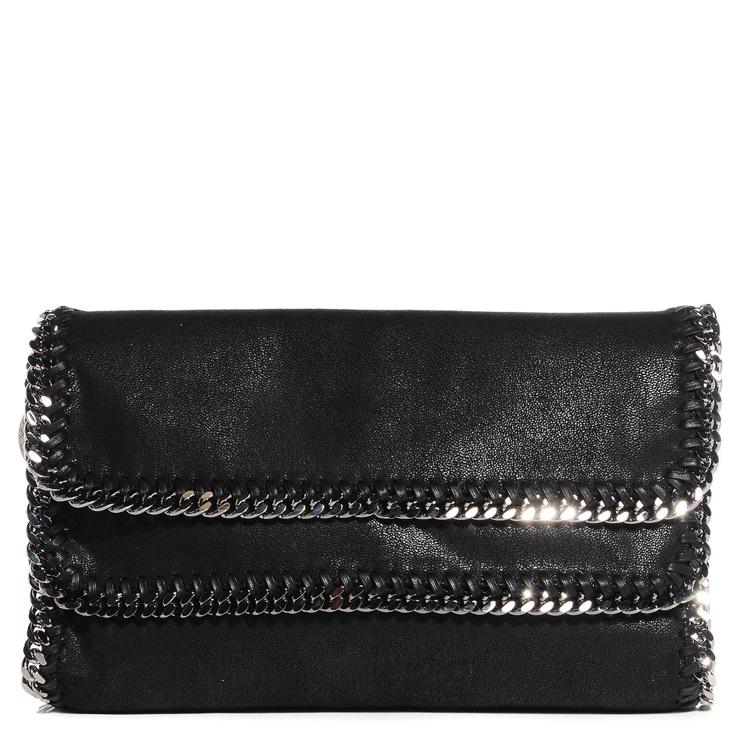 Faux Leather Shaggy Deer Falabella Fold Over Clutch Black
