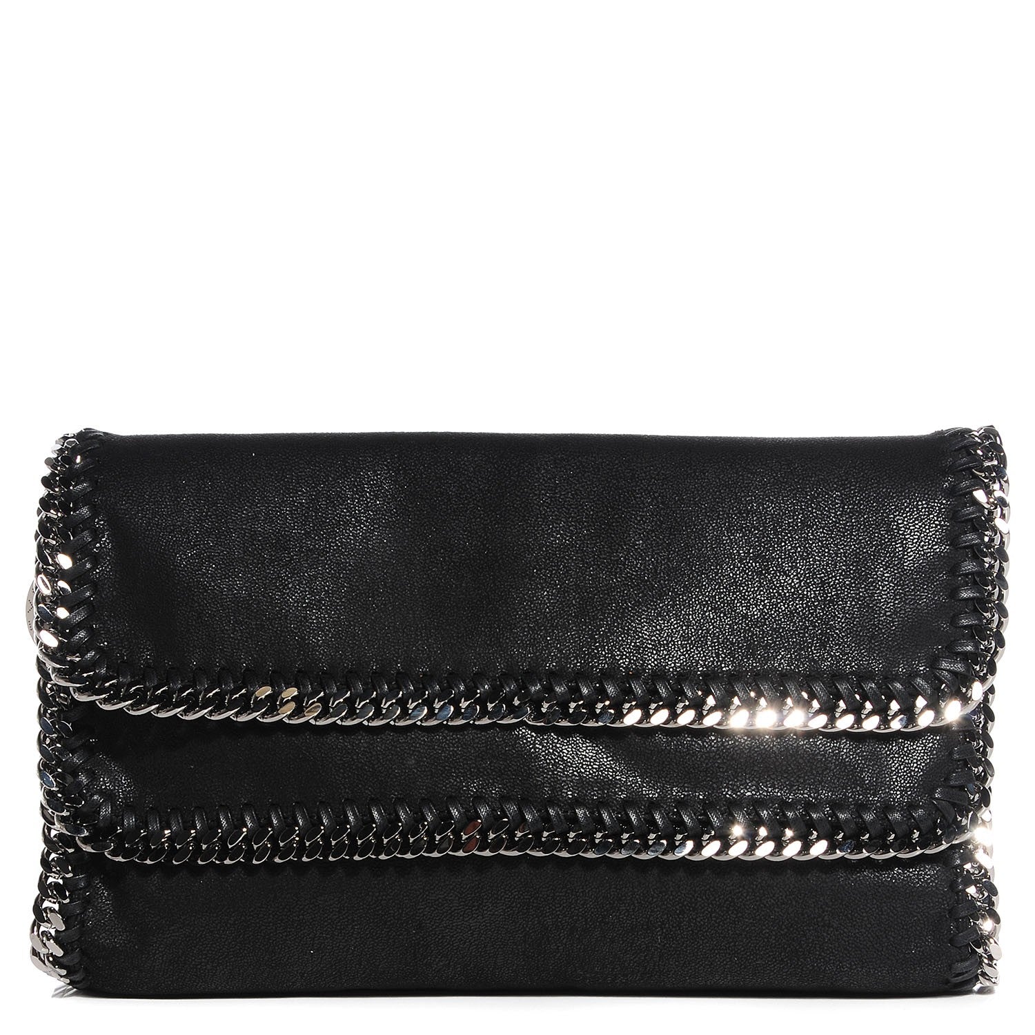 Stella McCartney Faux Leather Shaggy Deer Falabella Fold Over Clutch Black 1 of 6