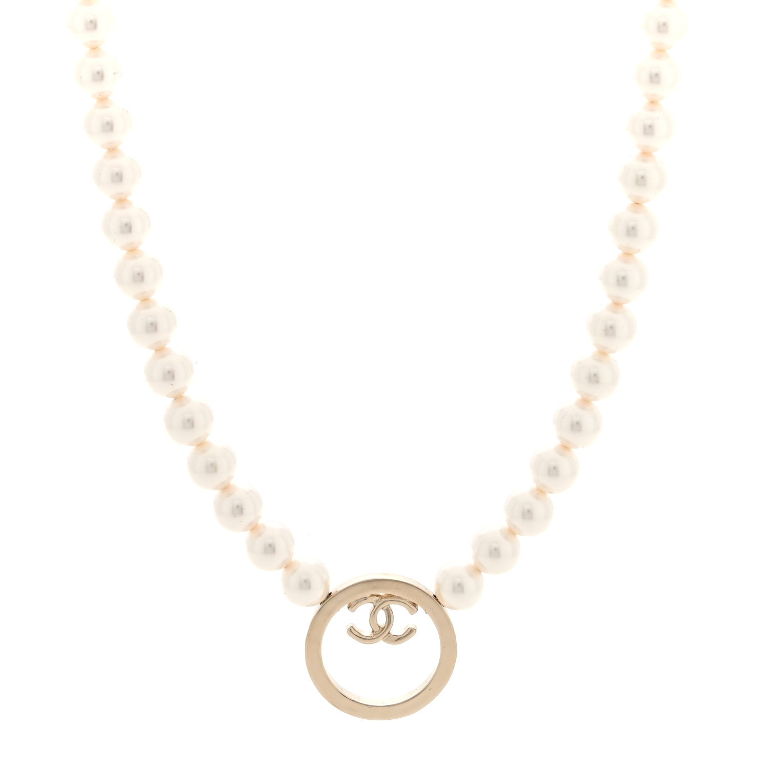 Chanel Pearl CC Round Long Necklace Gold White 1 of 5