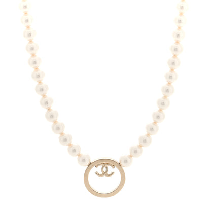 Chanel Pearl CC Round Long Necklace Gold White 1 of 5