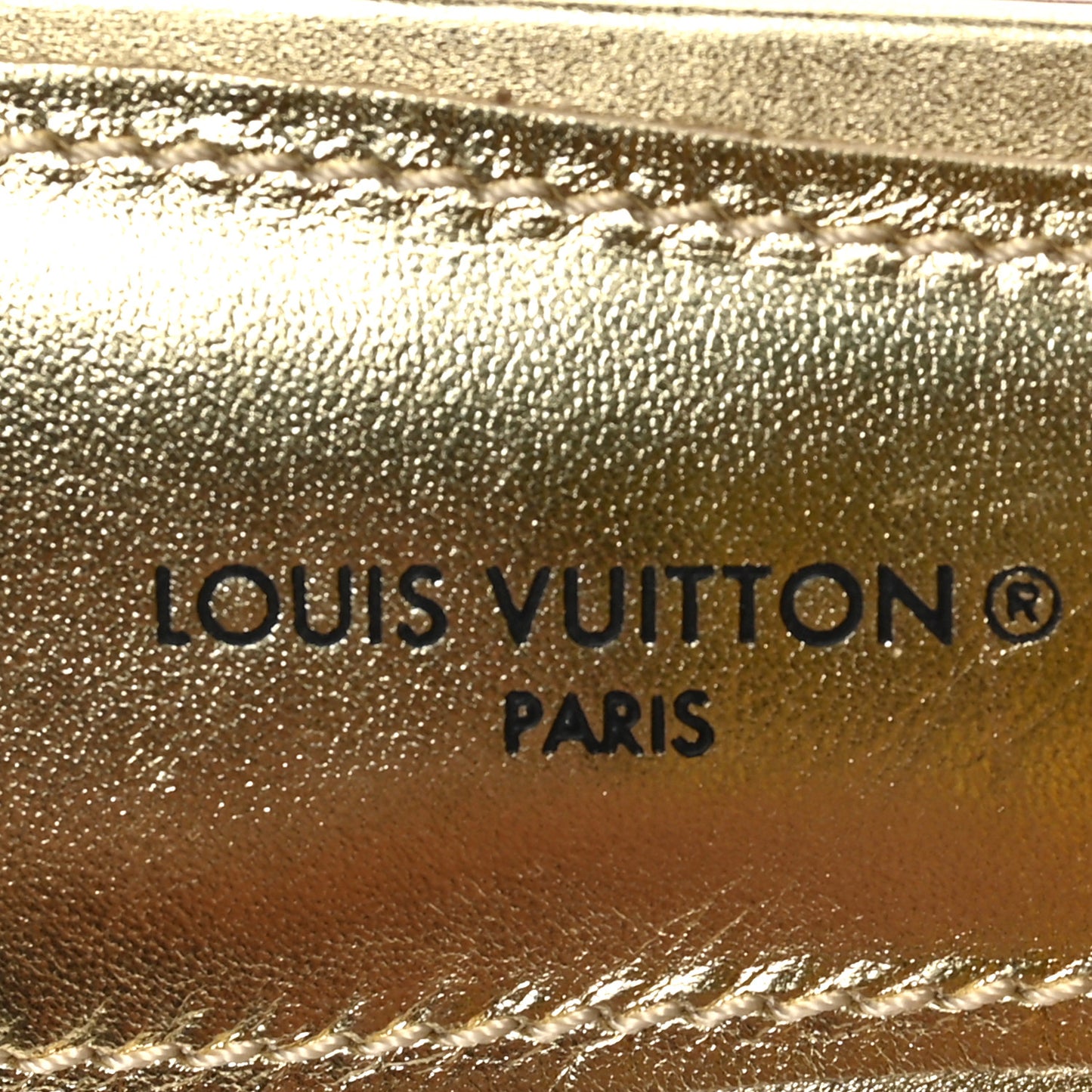 Metallic Lambskin Embossed Monogram Revival Flat Mules 35 Gold