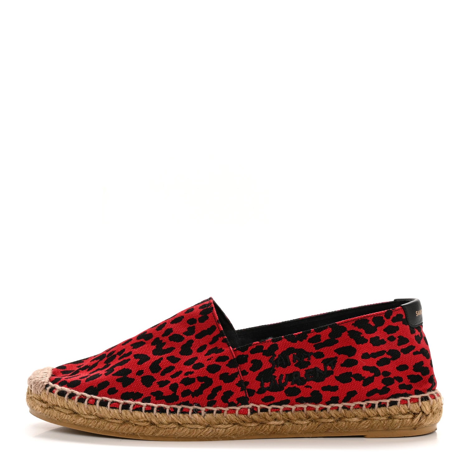 Saint Laurent Canvas Leopard Print Espadrilles 38 Red Black 1 of 10