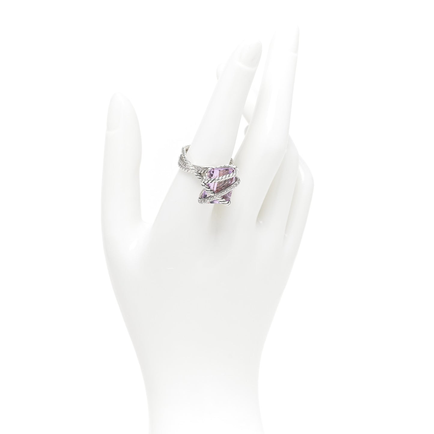 Sterling Silver Diamond Amethyst 16mm Cable Wrap Ring 56 7.5