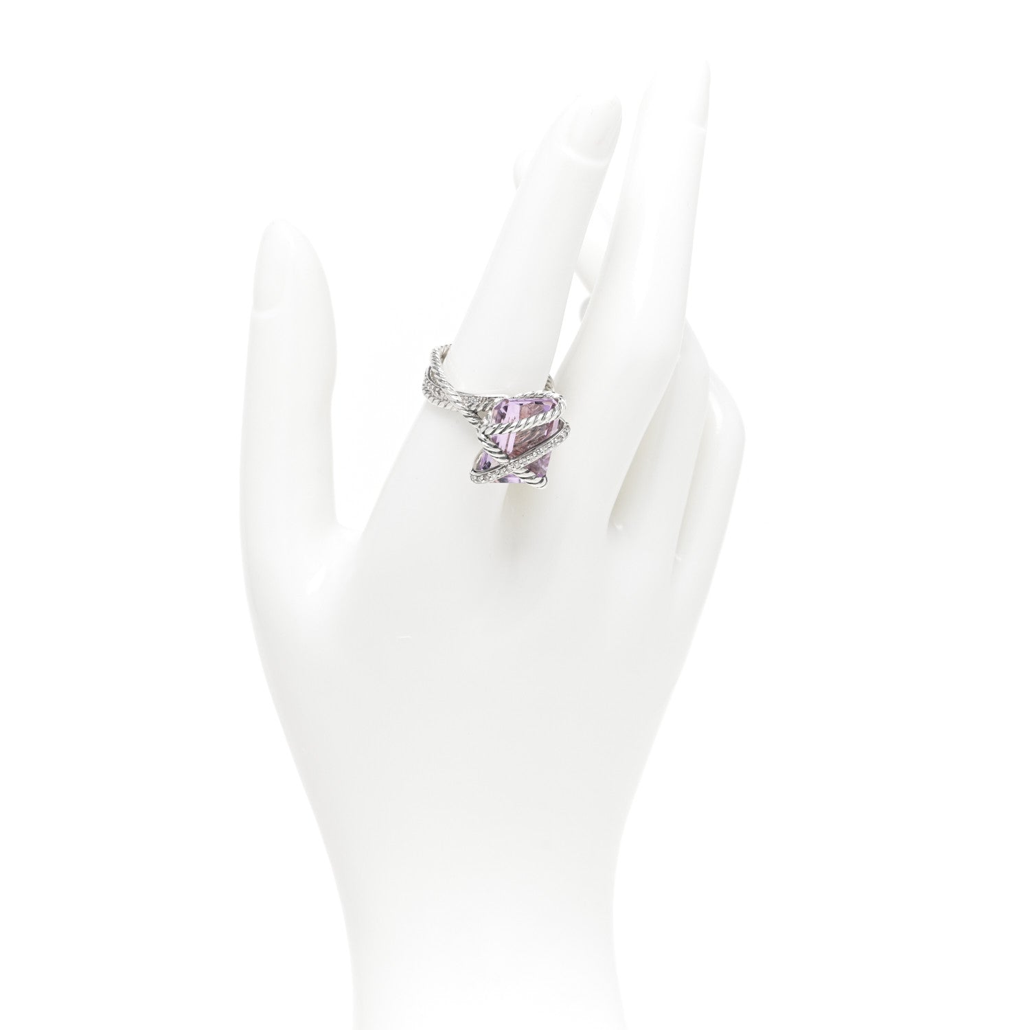 David Yurman Sterling Silver Diamond Amethyst 16mm Cable Wrap Ring 56 7.5 2 of 4