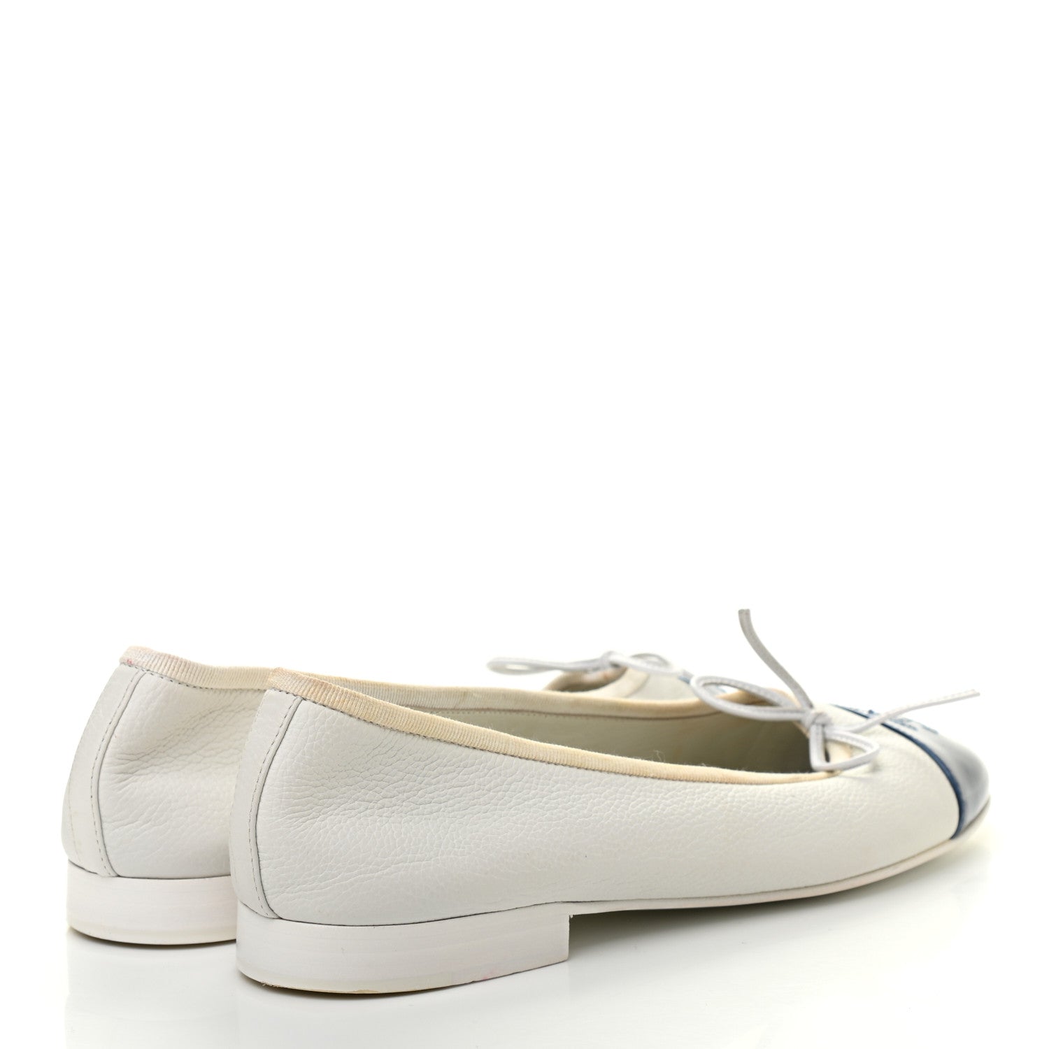 Chanel Calfskin Patent CC Cap Toe Ballerina Flats 37 White Blue 4 of 9