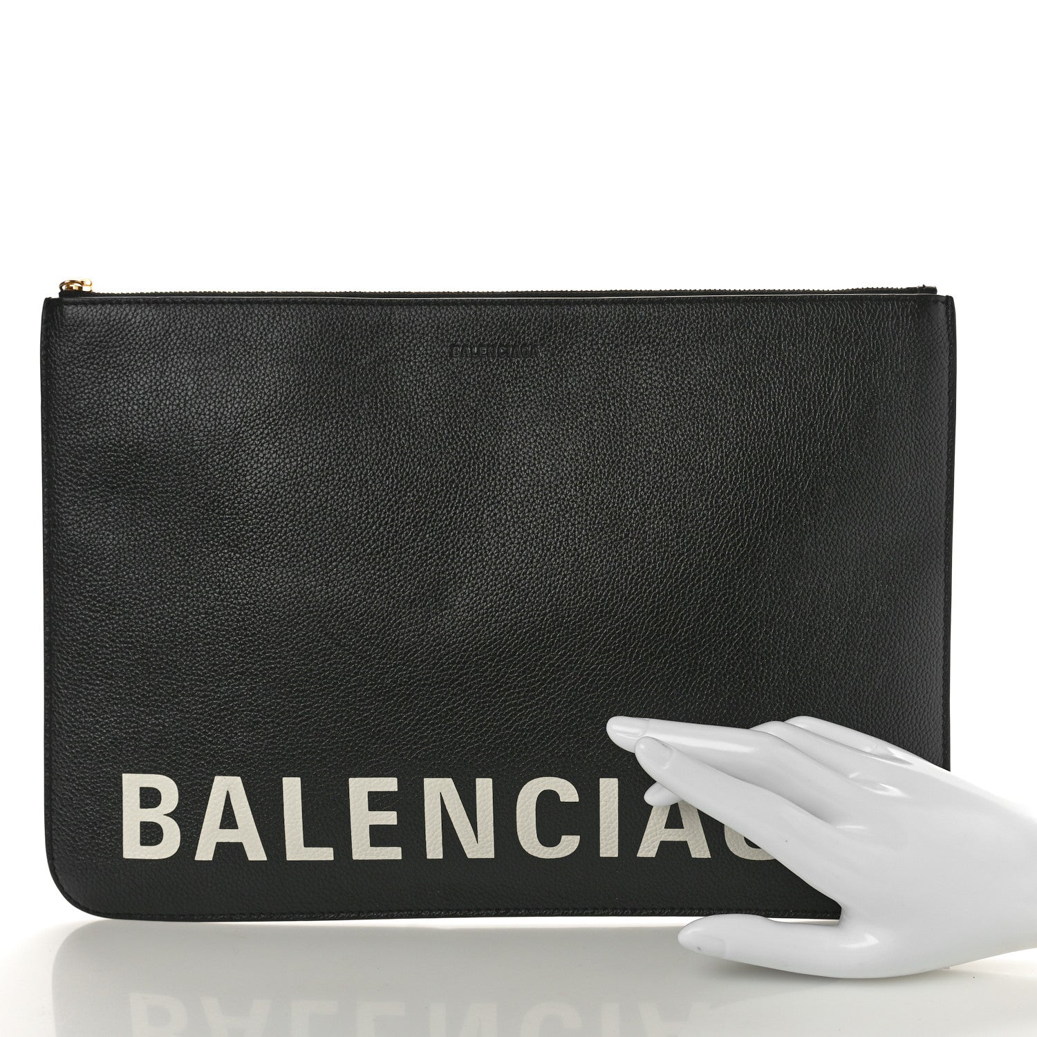 Balenciaga Calfskin Logo Medium Cash Pouch With Handle Black White 2 of 9