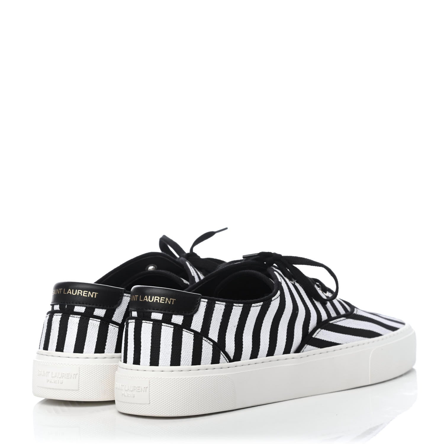 Saint Laurent Canvas Striped Mens Venice Sneakers 43.5 Black White 3 of 4