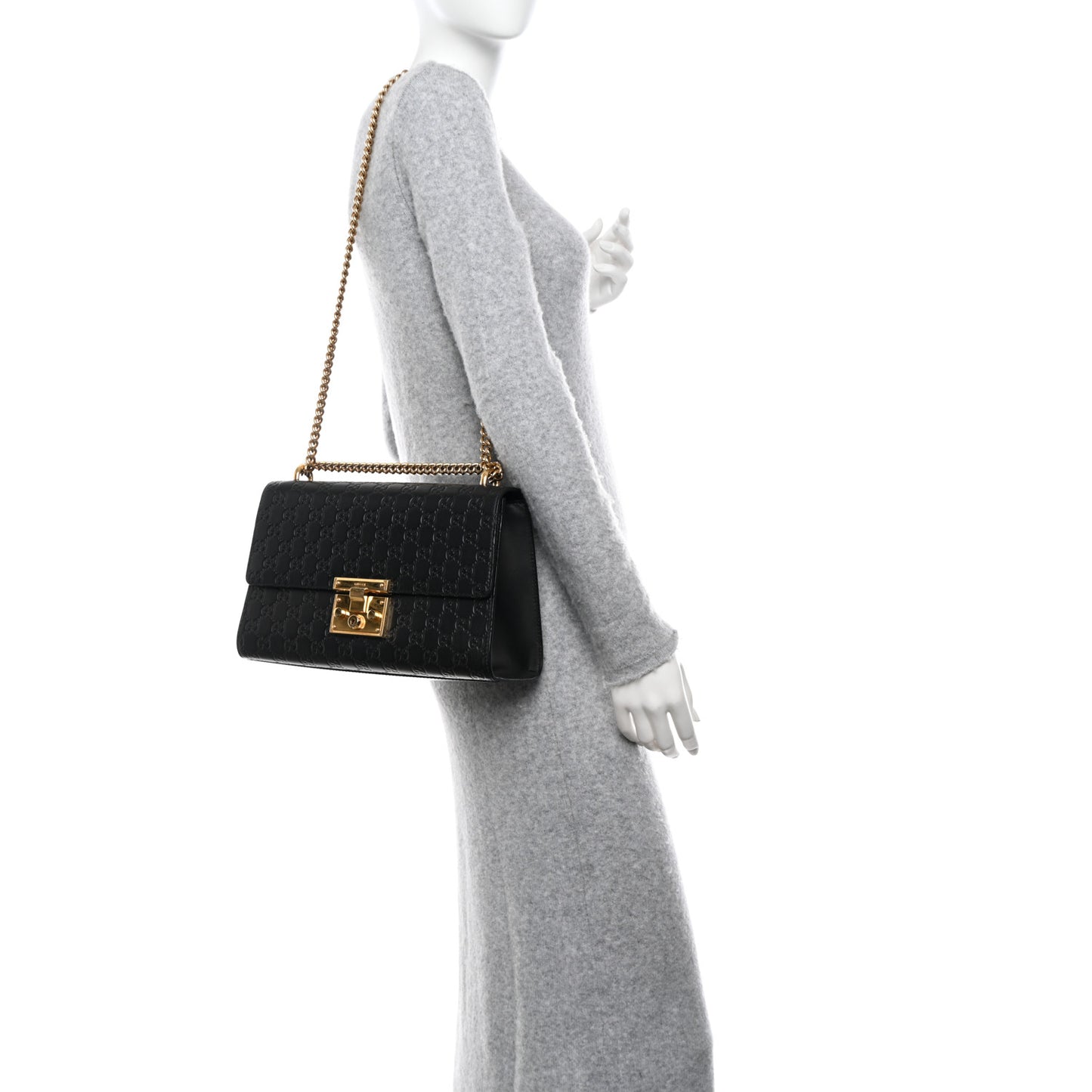 Guccissima Medium Padlock Shoulder Bag Black
