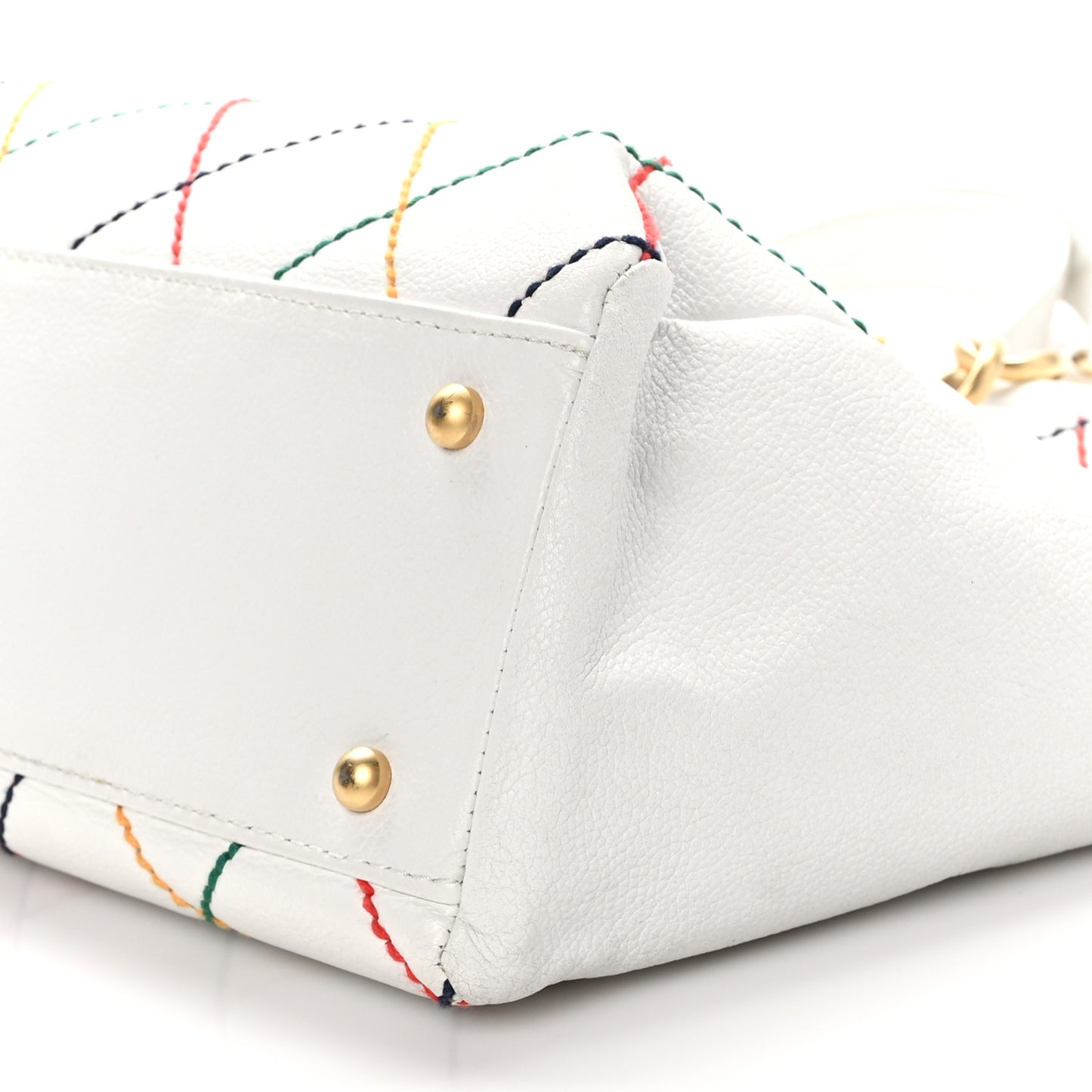 Calfskin Multicolor Stitch Tote White