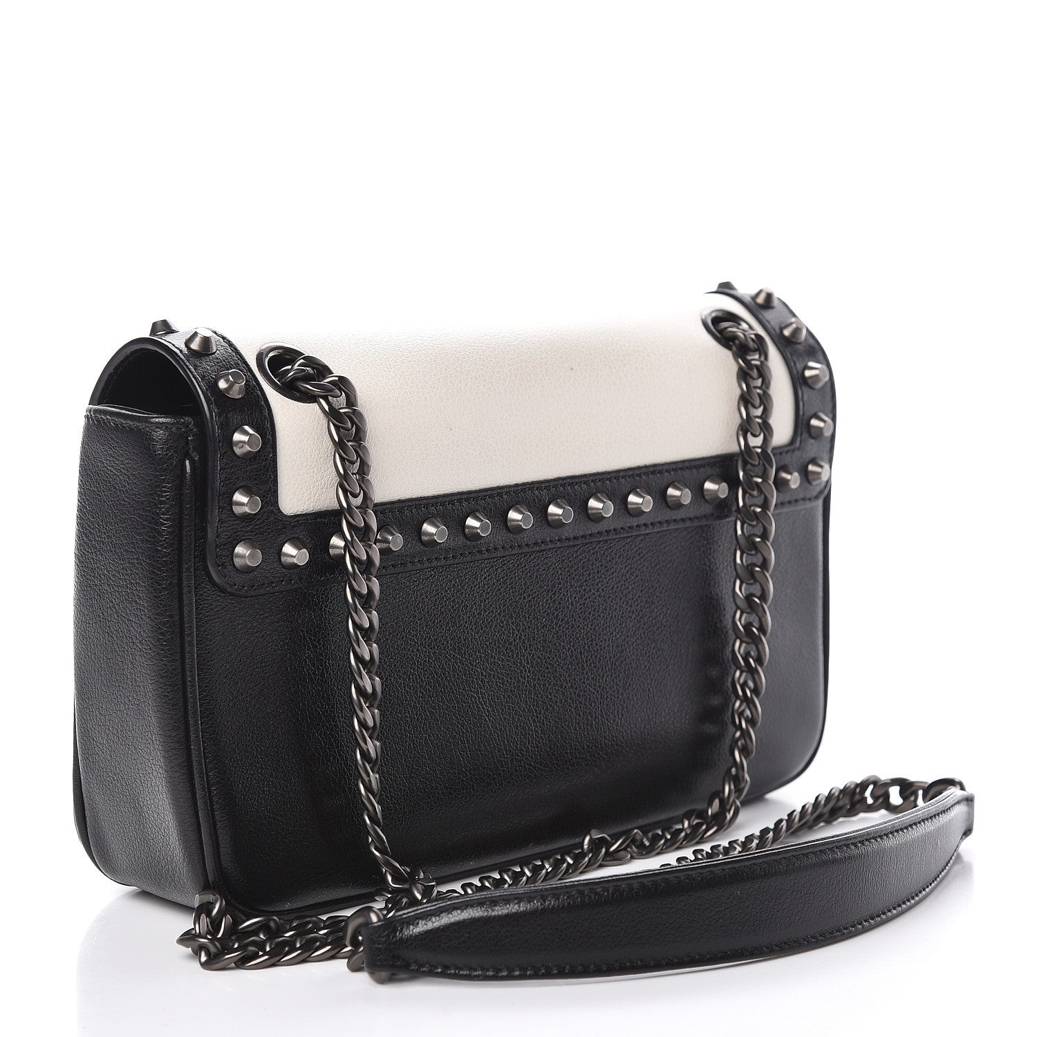 Prada Glace Calfskin Studded Crossbody White Black 3 of 10