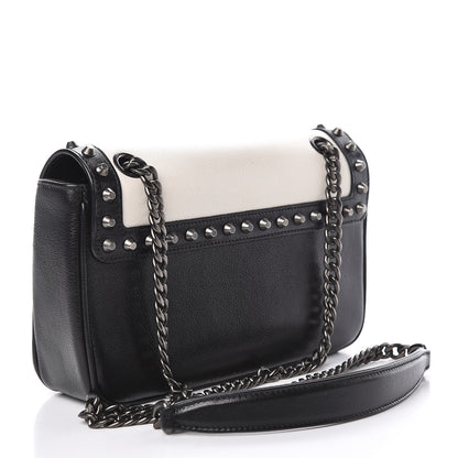 Prada Glace Calfskin Studded Crossbody White Black 3 of 10