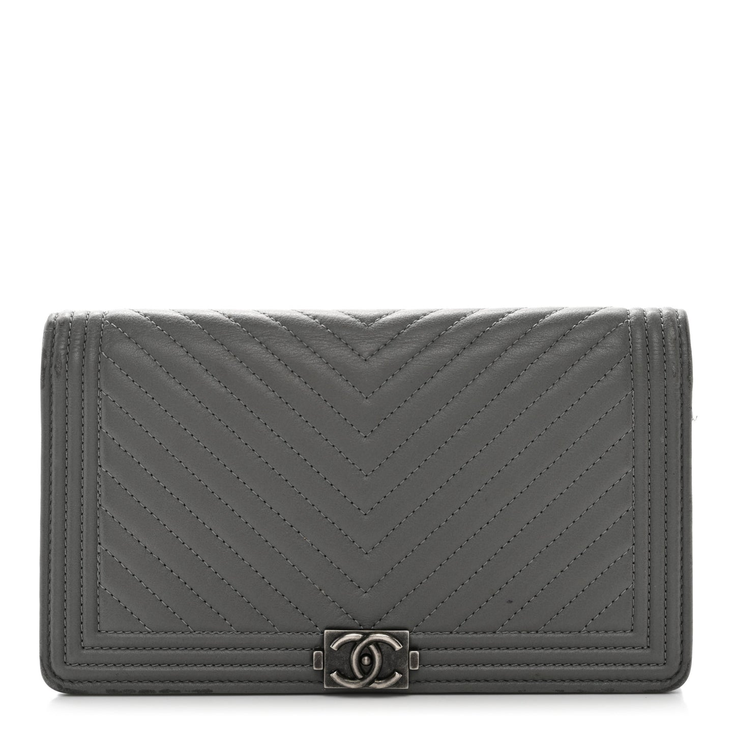 Calfskin Chevron Quilted Boy Yen Wallet Grey