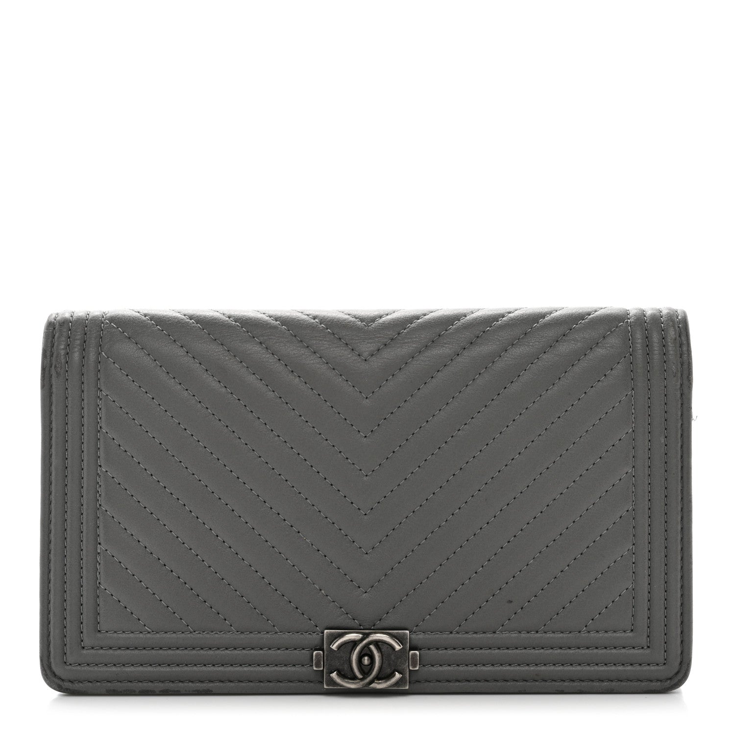 Chanel Calfskin Chevron Quilted Boy Yen Wallet Grey 1 of 11