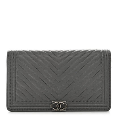 Chanel Calfskin Chevron Quilted Boy Yen Wallet Grey 1 of 11