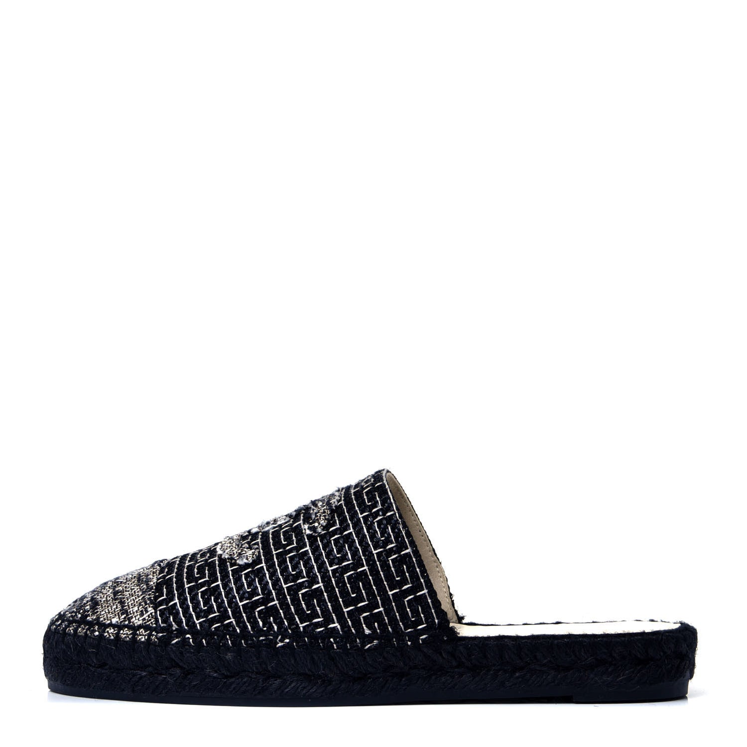 Chanel Tweed CC Slip On Espadrilles 39 Black Silver 1 of 6