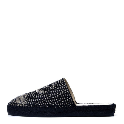 Chanel Tweed CC Slip On Espadrilles 39 Black Silver 1 of 6