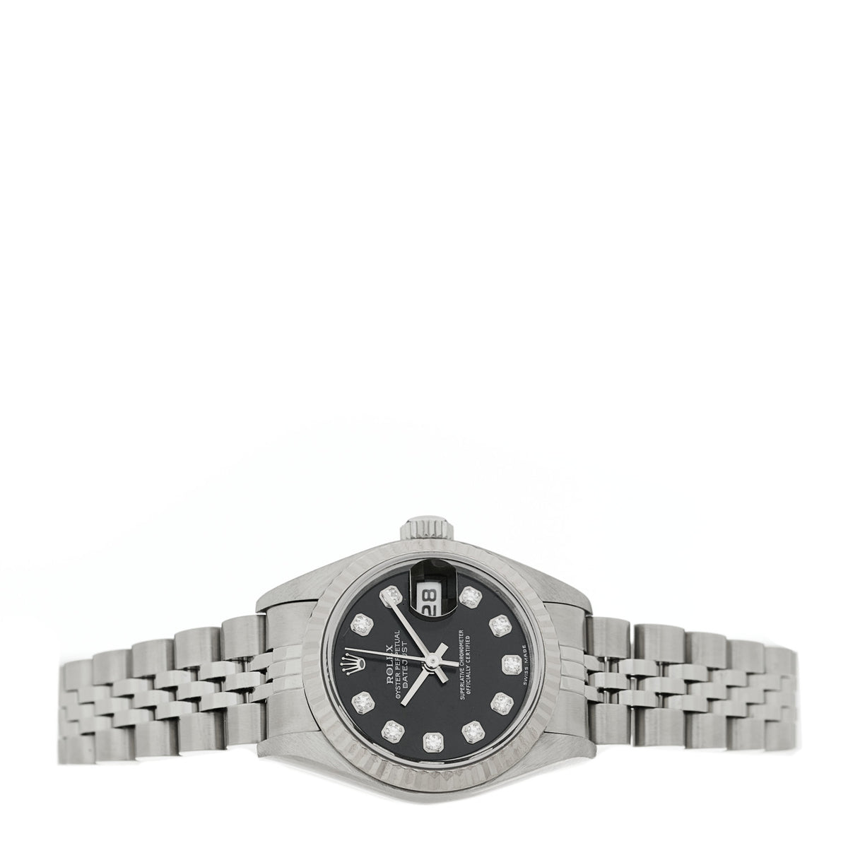 Rolex Stainless Steel 18K White Gold Diamond 26mm Oyster Perpetual Datejust Watch Black 79174 2 of 6