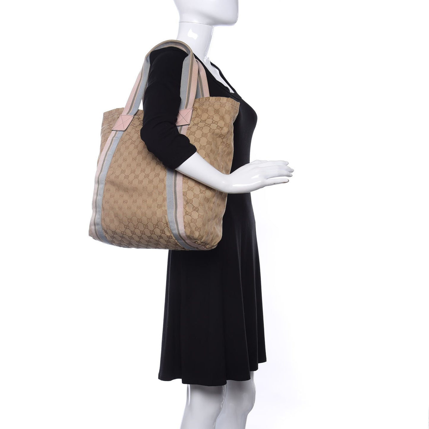 GG Monogram Medium Web Handle Vertical Tote Pink Blue