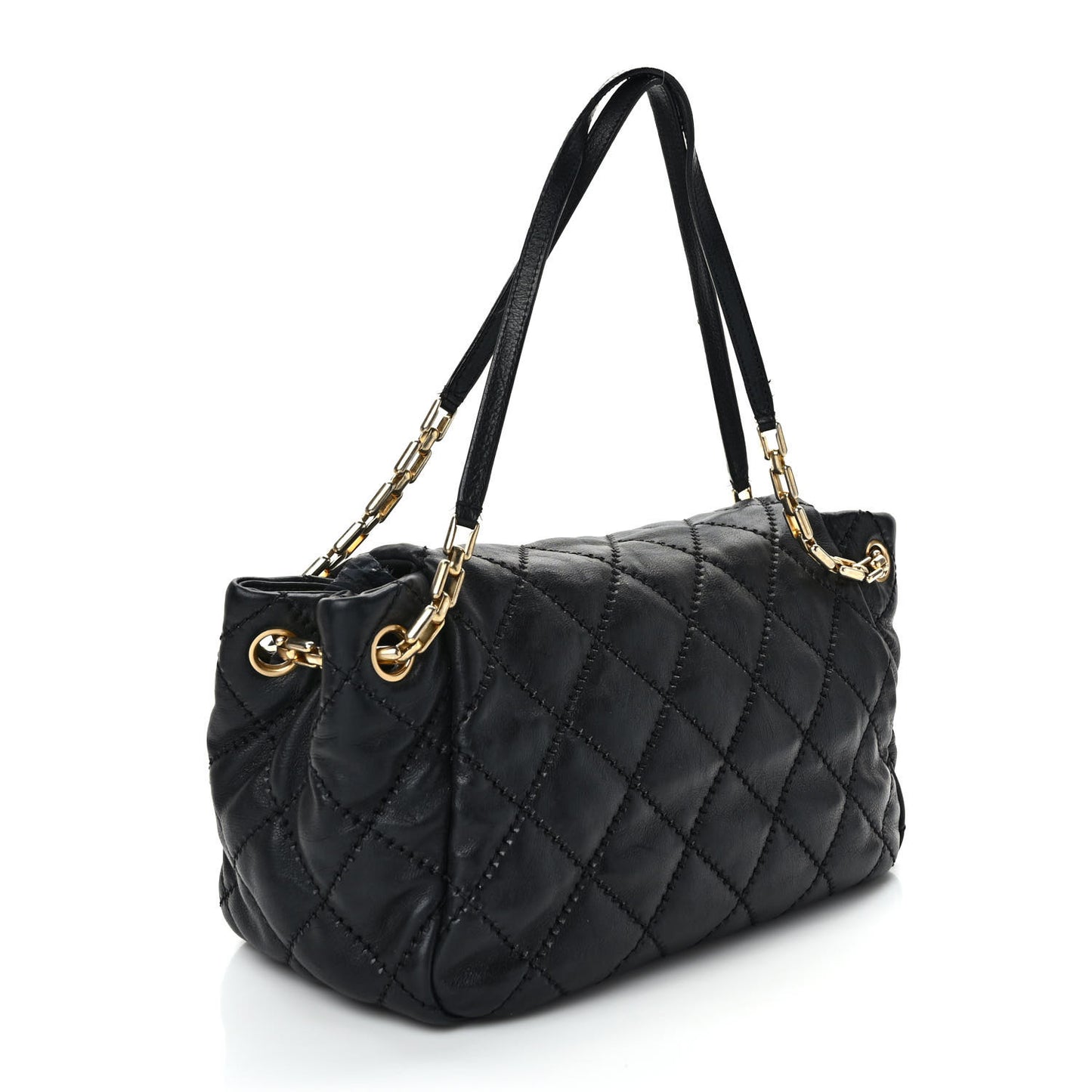 Calfskin Quilted Retro Chain Flap Black