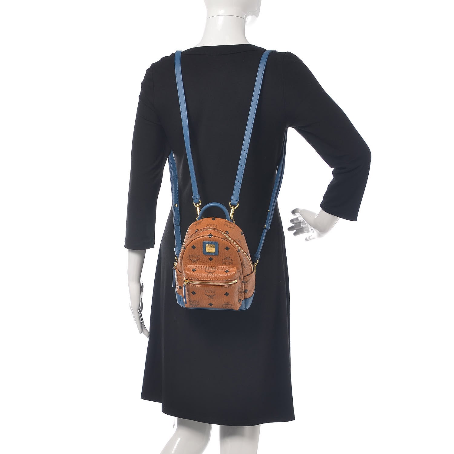 MCM Visetos X-Mini Stark Backpack Cognac Blue 2 of 8