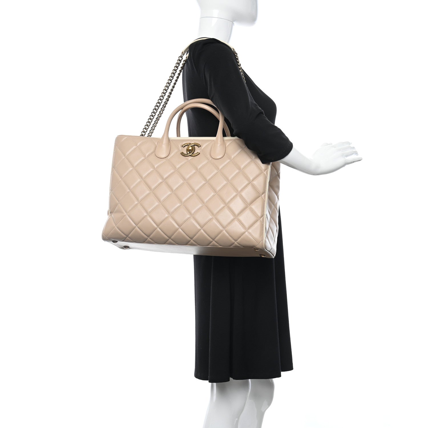 Chanel Calfskin Quilted Tote Beige 2 of 12