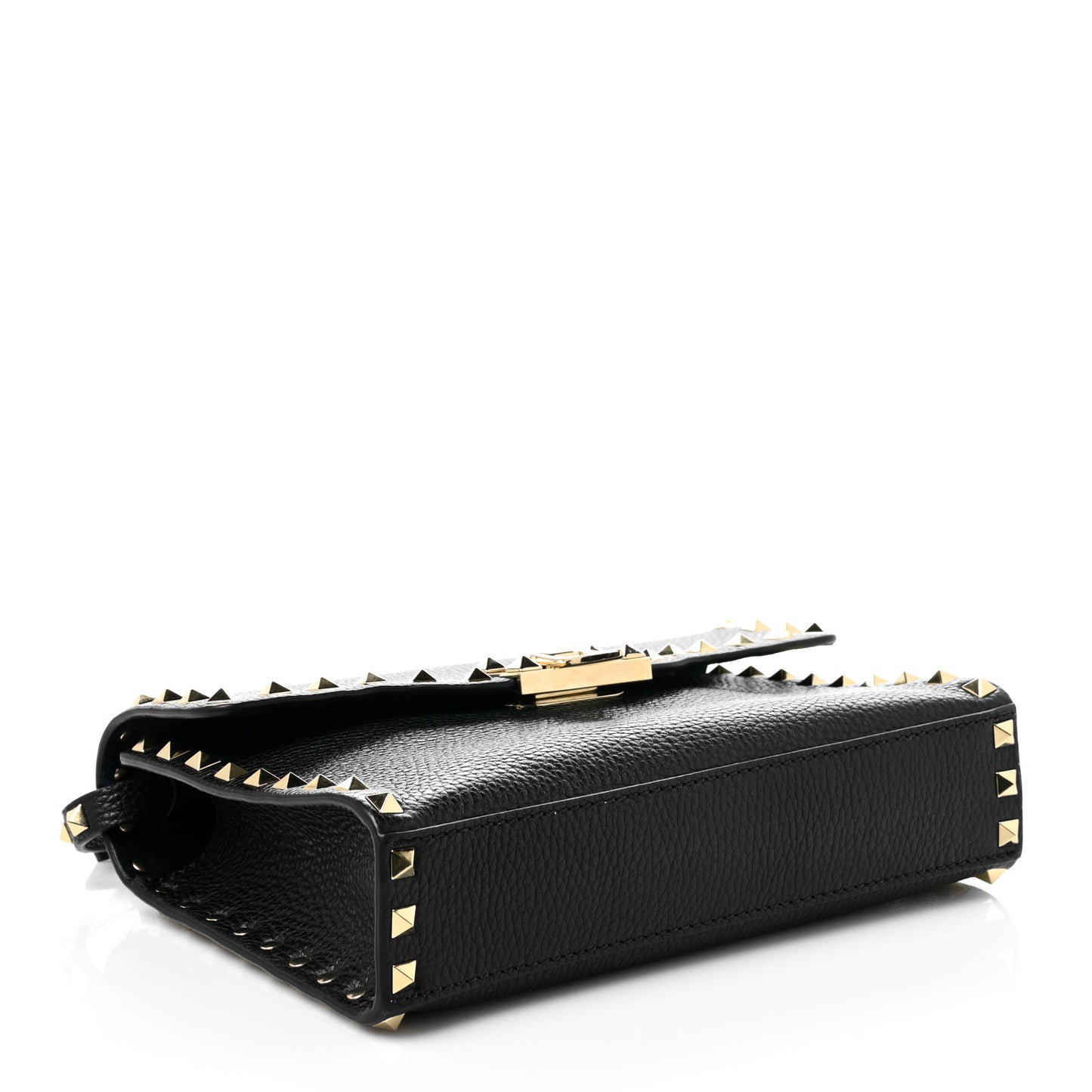 Pebbled Calfskin Medium Rockstud Flip Lock Crossbody Bag Black
