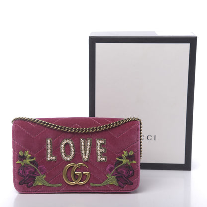 Gucci Velvet Matelasse Love Embroidered GG Marmont Mini Bag Light Raspberry Rose 10 of 10