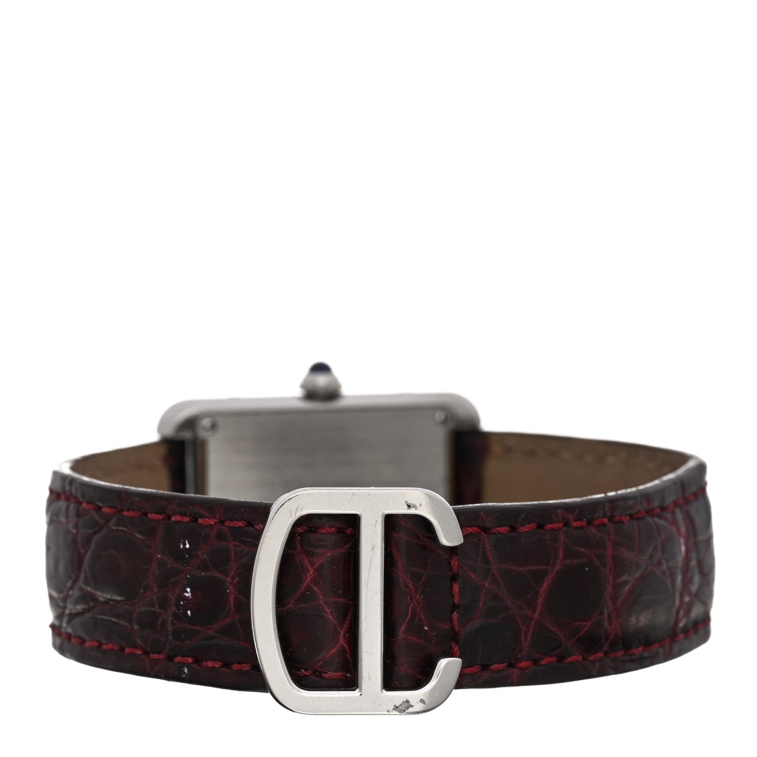Cartier Stainless Steel Alligator 24mm Tank Solo Quartz Watch Burgundy 3 of 5