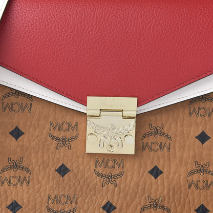 MCM Visetos Calfskin Colorblock Mezzanin Shoulder Bag Cognac Ruby Red 10 of 10