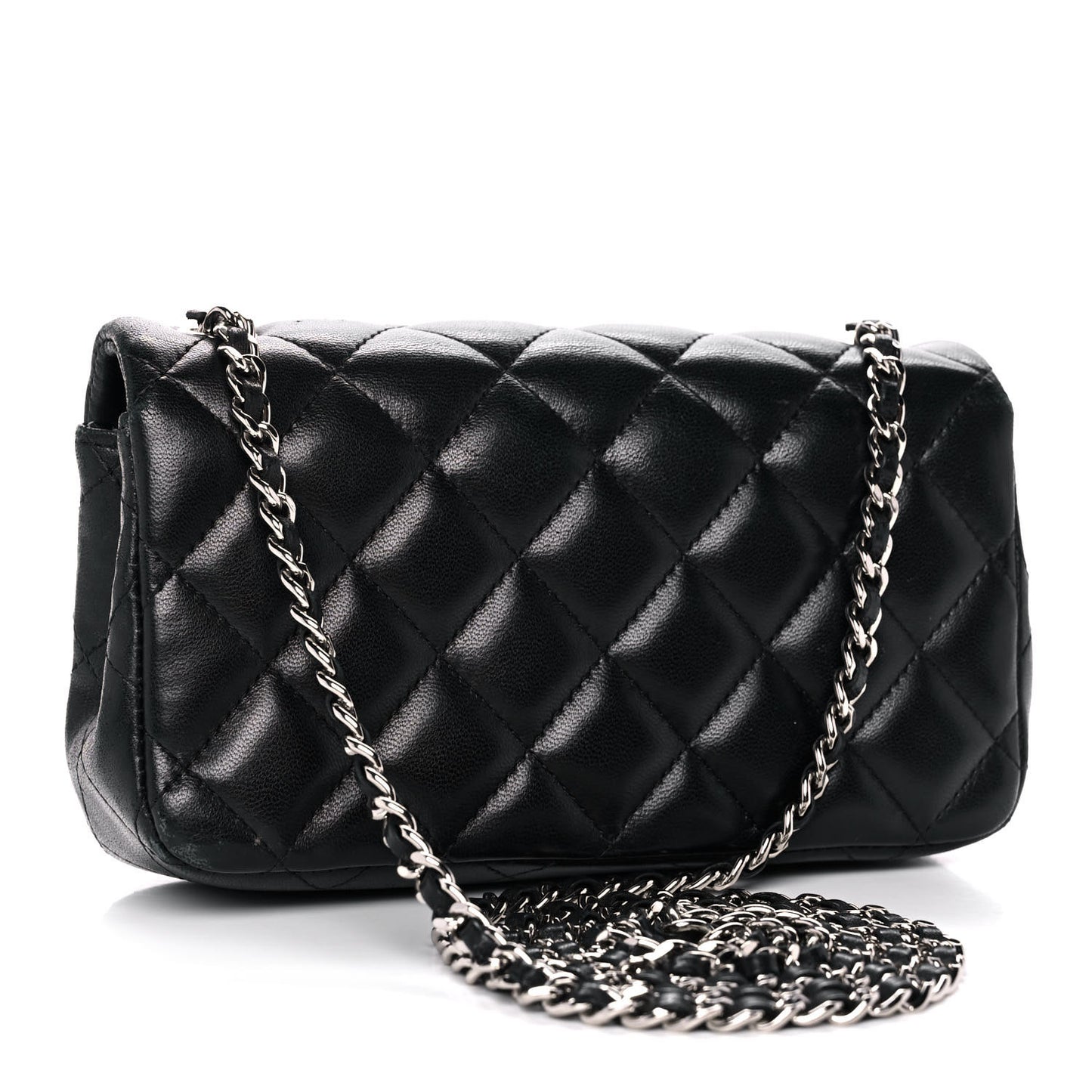 Lambskin Quilted Extra Mini Rectangular Flap Black