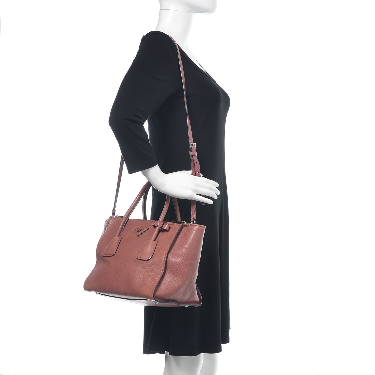 Prada Glace Calf Small Twin Pocket Tote Pink 2 of 23
